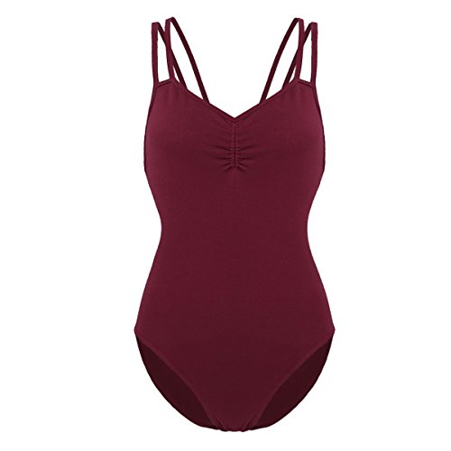 iixpin Body Maillot de Danza Ballet para Mujer Espalda Cruzada Bodysuit Elástico Algodón Camiseta Sin Manga Leotardo Gimnasia Ritmica Traje de Baño para Mujer Rojo A Large