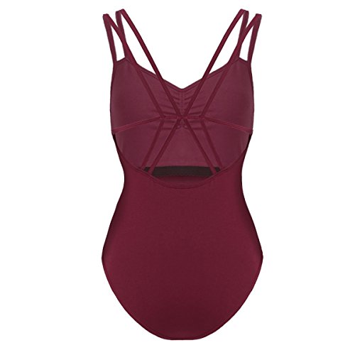 iixpin Body Maillot de Danza Ballet para Mujer Espalda Cruzada Bodysuit Elástico Algodón Camiseta Sin Manga Leotardo Gimnasia Ritmica Traje de Baño para Mujer Rojo A Large