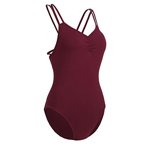 iixpin Body Maillot de Danza Ballet para Mujer Espalda Cruzada Bodysuit Elástico Algodón Camiseta Sin Manga Leotardo Gimnasia Ritmica Traje de Baño para Mujer Rojo A Large