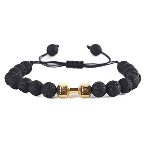 IJEWALRY Pulsera De La Mujer,Pulsera,Moda Personal Elegante Gimnasia con Mancuernas Barbell Charm Gym Hombres Pulsera De Energía Lava Stone Beads Braid Pulseras Y Brazaletes para Mujeres