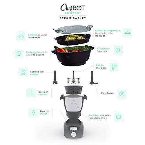 IKOHS CHEFBOT Compact STEAMPRO - Robot de Cocina Multifunción, Cocina al Vapor, 23 Funciones, 10 Velocidades con Turbo, Bol Acero Inoxidable 2,3 L, Libre BPA (con Vaporera y Recetario - Blanco) IKOHS CHEFBOT Compact STEAMPRO - Robot de Cocina Multifunción, Cocina al Vapor, 23 Funciones, 10 Velocidades con Turbo, Bol Acero Inoxidable 2,3 L, Libre BPA (con Vaporera y Recetario - Blanco)