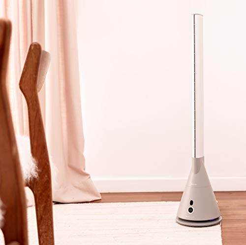 IKOHS Cool Silence DC - Ventilador de Torre, sin Aspas, 9 Velocidades, Oscilación 90°, Programable, Temporizador, con Mando a Distancia, Bajo Consumo, Ligero, Diseño Vanguardista