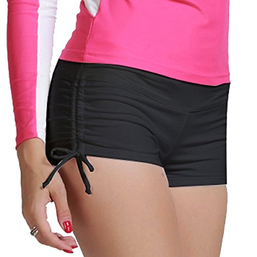 iMixCity Shorts de Natación para Deportes Acuáticos para Mujer Bikini Bottoms Traje de Baño Pantalones Cortos de Protección UV con Cordones Ajustables (XS, Negro)