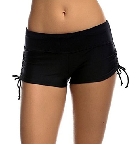 iMixCity Shorts de Natación para Deportes Acuáticos para Mujer Bikini Bottoms Traje de Baño Pantalones Cortos de Protección UV con Cordones Ajustables (XS, Negro)
