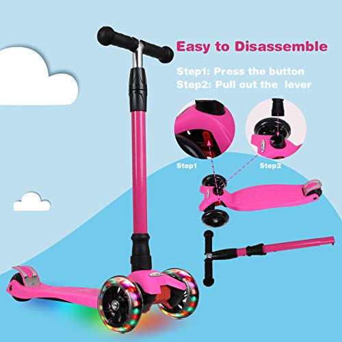 IMMEK Patinete de Tres 3 Ruedas,Patinete de 3 Ruedas Scooter con Led Luces Manillar Altura Ajustable 67-80cm con Freno Posterior para Niños