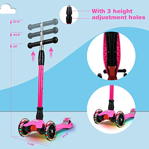 IMMEK Patinete de Tres 3 Ruedas,Patinete de 3 Ruedas Scooter con Led Luces Manillar Altura Ajustable 67-80cm con Freno Posterior para Niños