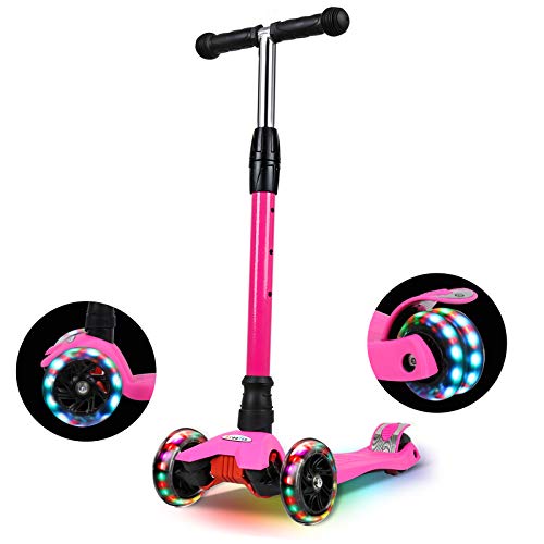 IMMEK Patinete de Tres 3 Ruedas,Patinete de 3 Ruedas Scooter con Led Luces Manillar Altura Ajustable 67-80cm con Freno Posterior para Niños