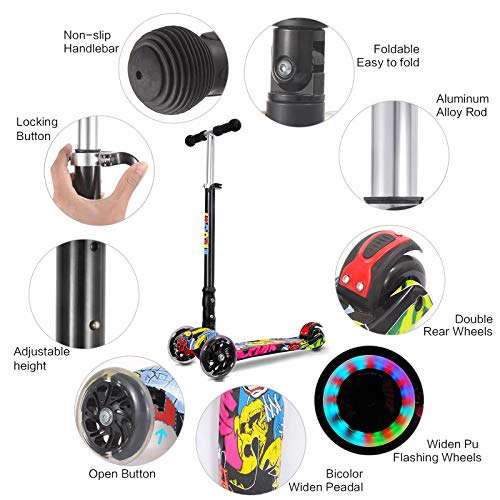 IMMEK Patinete Niño Plegable con 3 Ruedas PU Led Luces Iluminadas para 3 a 12 Años Altura Ajustable Desde 75-83 CM Niños y Niñas Juguetes y Regalos con Freno Posterior Carga Máxima 50 KG (Grafiti) IMMEK Patinete Niño Plegable con 3 Ruedas PU Led Luces Iluminadas para 3 a 12 Años Altura Ajustable Desde 75-83 CM Niños y Niñas Juguetes y Regalos con Freno Posterior Carga Máxima 50 KG (Grafiti)