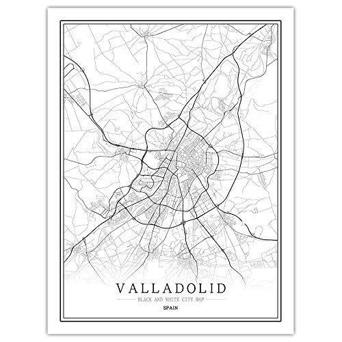 Impresión De Lienzo,España Valladolid Mapa De La Ciudad De Arte De Pared De Póster En Blanco Y Negro Imágenes Murales Pintura Minimalista Modular Simple Boceto Pop Vida Vertical Del Espacio De Of