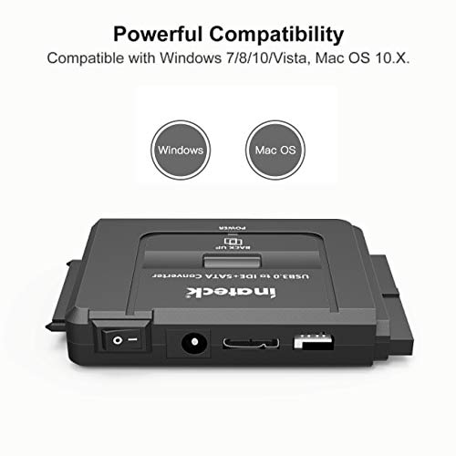 Inateck IDE/SATA a USB 3.0 Adaptador Docking Station Convertidor para 2.5" y 3.5" Disco Duro con 12V 2A Adaptador de Corriente, Compatible con CD/DVD Inateck IDE/SATA a USB 3.0 Adaptador Docking Station Convertidor para 2.5" y 3.5" Disco Duro con 12V 2A Adaptador de Corriente, Compatible con CD/DVD
