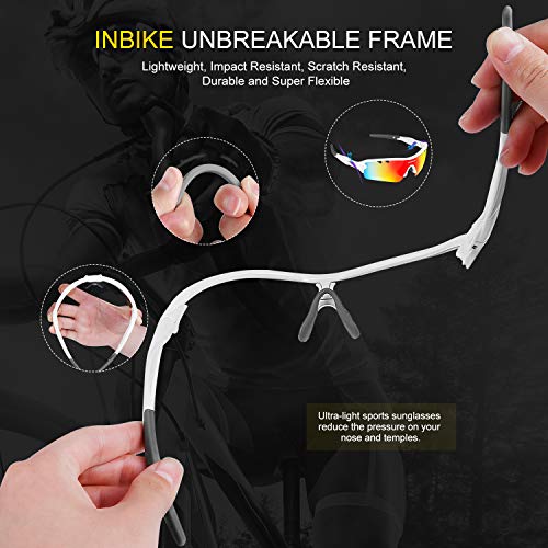 Inbike Gafas de Sol Polarizadas Para Ciclismo con 5 Lentes Intercambiables Uv400 y Montura de Tr-90, Gafas Para Mtb Bicicleta Montaña 100% de Protección Uv(Blanco) Inbike Gafas de Sol Polarizadas Para Ciclismo con 5 Lentes Intercambiables Uv400 y Montura de Tr-90, Gafas Para Mtb Bicicleta Montaña 100% de Protección Uv(Blanco)