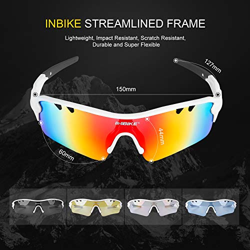 Inbike Gafas de Sol Polarizadas Para Ciclismo con 5 Lentes Intercambiables Uv400 y Montura de Tr-90, Gafas Para Mtb Bicicleta Montaña 100% de Protección Uv(Blanco) Inbike Gafas de Sol Polarizadas Para Ciclismo con 5 Lentes Intercambiables Uv400 y Montura de Tr-90, Gafas Para Mtb Bicicleta Montaña 100% de Protección Uv(Blanco)