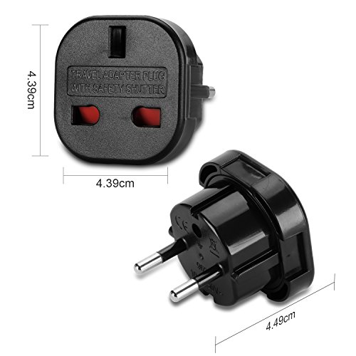 Incutex 1x Adaptador UK España, Adaptador UK EU, Adaptador Enchufe inglés a español, Negro