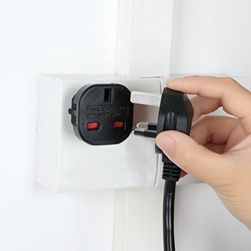 Incutex 1x Adaptador UK España, Adaptador UK EU, Adaptador Enchufe inglés a español, Negro