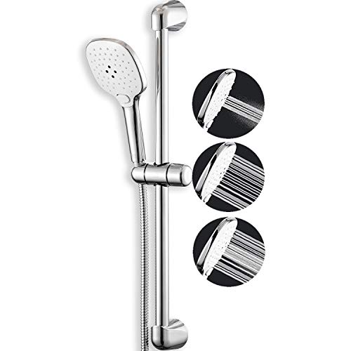 INEX Europa - Set de Ducha con Barra deslizante de acero inoxidable, Alcachofa de 3 funciones y flexible de 175 cm de acero inoxidable. AB98089B-PLUS INEX Europa - Set de Ducha con Barra deslizante de acero inoxidable, Alcachofa de 3 funciones y flexible de 175 cm de acero inoxidable. AB98089B-PLUS