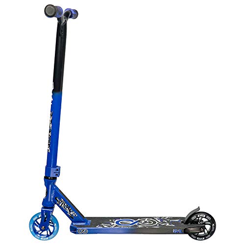 Infinity Scooters Patinete Freestyle para Adultos y Niños a Partir de 8 años- Patinete de Trucos y Saltos con Rodamientos ABEC-9 Ruedas 110mm de PU con Barra 360 Grados (Revel negro/azul)