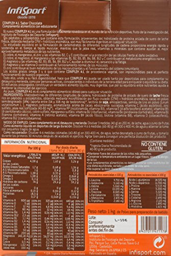 Infisport Complex 4:1 - Mix de carbohidrados y proteínas en polvo, sabor de chocolate, 1 kg