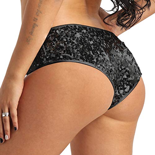 inhzoy Braguitas de Lentejuelas para Mujer Brillante Mini Pantalones Cortos de Pole Dance Cintura Baja Sexy Hot Shorts Tanga Ropa de Fiesta Noche Clubwear Negro Small