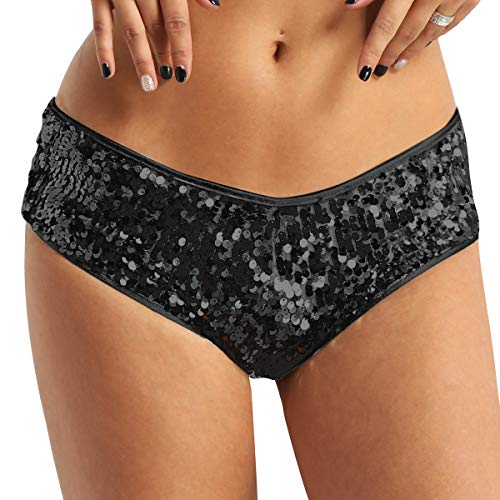 inhzoy Braguitas de Lentejuelas para Mujer Brillante Mini Pantalones Cortos de Pole Dance Cintura Baja Sexy Hot Shorts Tanga Ropa de Fiesta Noche Clubwear Negro Small