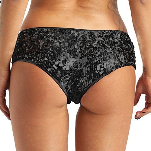 inhzoy Braguitas de Lentejuelas para Mujer Brillante Mini Pantalones Cortos de Pole Dance Cintura Baja Sexy Hot Shorts Tanga Ropa de Fiesta Noche Clubwear Negro Small