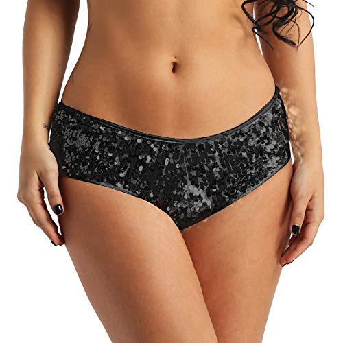 inhzoy Braguitas de Lentejuelas para Mujer Brillante Mini Pantalones Cortos de Pole Dance Cintura Baja Sexy Hot Shorts Tanga Ropa de Fiesta Noche Clubwear Negro Small