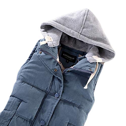 Inlefen Botones Acolchados para Mujer Pañuelo Desmontable Espesar Chaleco Casual Cálido Invierno Otoño Chaleco Chaqueta sin Mangas con Cremallera Chaqueta cálida (Azul-XL)