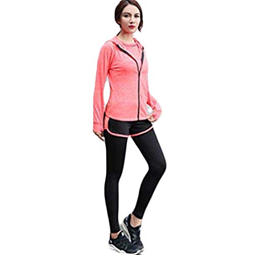 Inlefen Conjuntos de chándal de Mujer Conjunto de Traje de Deporte Conjunto de Ropa Deportiva Deportiva de Secado rápido Jogging Suave para Mujer Ropa de Yoga Conjunto de 5 Piezas Naranja S