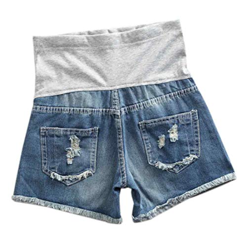 Inlefen Mujer Shorts de Mezclilla de Maternidad Jean Shorts de salón El Embarazo Corto Pantalones Ajustable Over Bump Pantalones Vaqueros