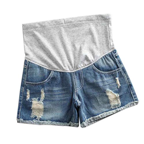 Inlefen Mujer Shorts de Mezclilla de Maternidad Jean Shorts de salón El Embarazo Corto Pantalones Ajustable Over Bump Pantalones Vaqueros