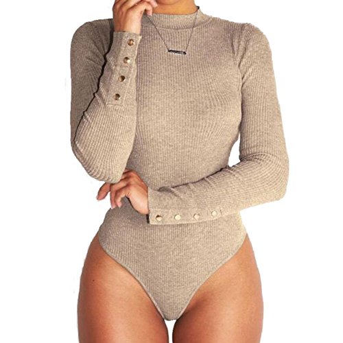 Inlefen Mujeres Sexy Color sólido de Manga Larga Slim Body Leotardo Bodycon Jumper Jumpsuit