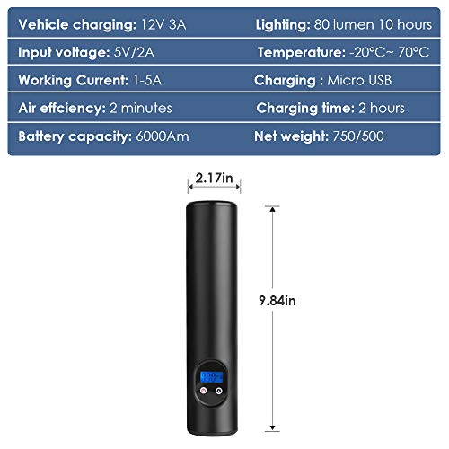 InLoveArts Bomba de Aire Digital Inteligente Inflador portátil Batería de Alta Capacidad de 6000 mAh Inflador de neumáticos inalámbrico montado en el vehículo para Pelota, Bicicleta, Motocicleta