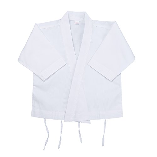 inlzdz Unisexo Kimono de Artes Marciales Infantil Ropa de Taekwondo Traje de Karate de Algodón Manga Larga Cinturón Gratis Niños Adultos Color Blanco Blanco 12-14 Años