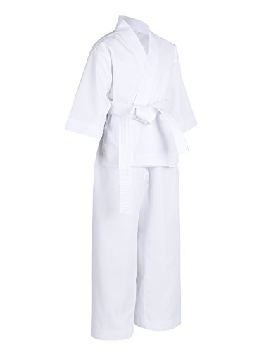 inlzdz Unisexo Kimono de Artes Marciales Infantil Ropa de Taekwondo Traje de Karate de Algodón Manga Larga Cinturón Gratis Niños Adultos Color Blanco Blanco 12-14 Años