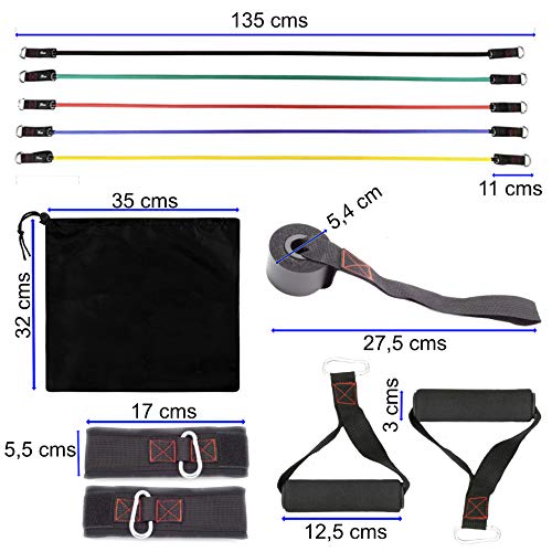 InnoTi Bandas Elásticas de Musculación y Fitness - Gomas Elásticas para Crossfit y Gimnasio en Casa - Set de Tubos de Resistencia de Latex - Asas y Cintas de Tobillos Acolchadas y Anclaje de Puerta