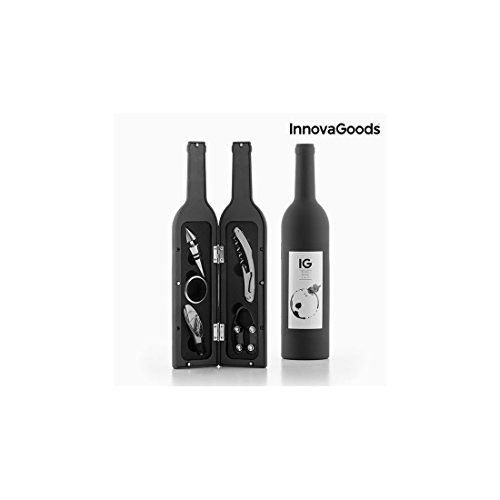 InnovaGoods Estuche de Vino Botella, Acero Inoxidable, Negro, 7x7x33 cm