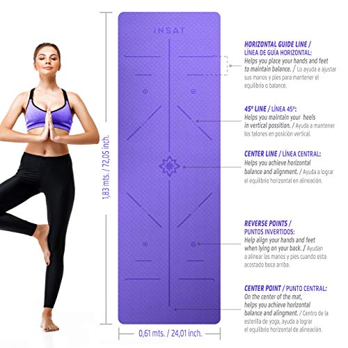 Insat Esterilla Yoga Antideslizante, Colchoneta Yoga, Pilates, Gimnasia, Deporte con Alineación del Cuerpo, Yoga Mat de Material Ecológico con Bolsa y Correa de Hombro