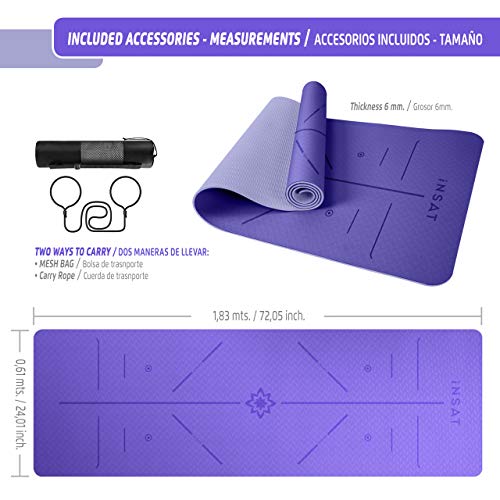 Insat Esterilla Yoga Antideslizante, Colchoneta Yoga, Pilates, Gimnasia, Deporte con Alineación del Cuerpo, Yoga Mat de Material Ecológico con Bolsa y Correa de Hombro