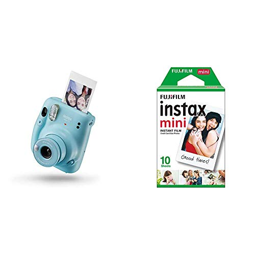 Instax Mini 11 - Cámara instantánea, Sky Blue + Fujifilm Instax Mini Brillo Película fotográfica instantánea (10 Hojas)