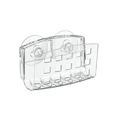 InterDesign Basic Jabonera con ventosa, porta esponjas y estropajos fabricado en plástico, transparente