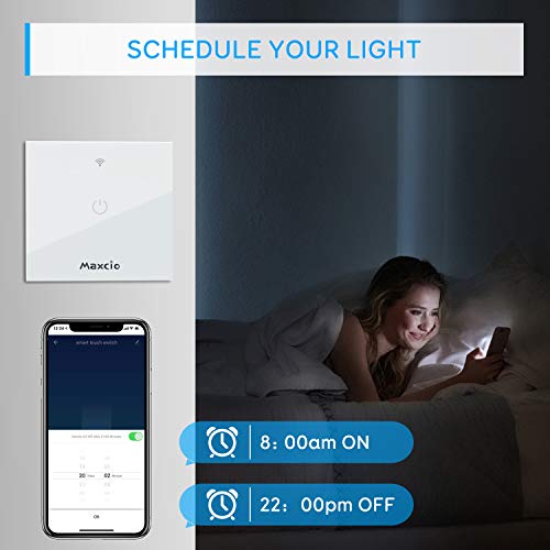 Interruptor Luz WiFi, Maxcio Interruptor Inteligente 1 Gang Compatible con Alexa, Google Home, Control de APP y Función de Temporizador, Neutral Requerido Interruptor Luz WiFi, Maxcio Interruptor Inteligente 1 Gang Compatible con Alexa, Google Home, Control de APP y Función de Temporizador, Neutral Requerido