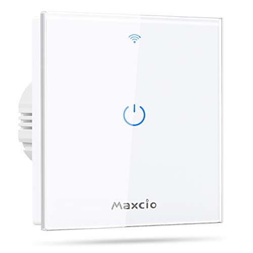 Interruptor Luz WiFi, Maxcio Interruptor Inteligente 1 Gang Compatible con Alexa, Google Home, Control de APP y Función de Temporizador, Neutral Requerido