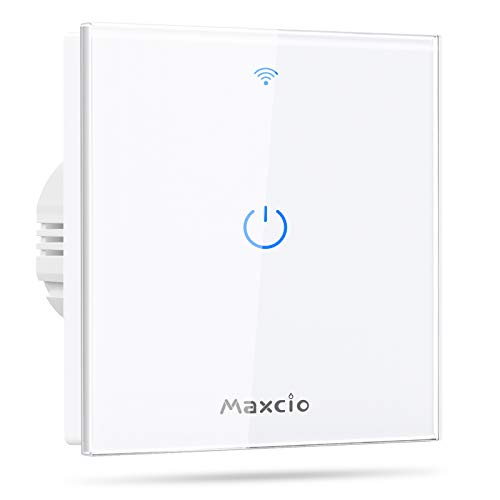 Interruptor Luz WiFi, Maxcio Interruptor Inteligente 1 Gang Compatible con Alexa, Google Home, Control de APP y Función de Temporizador, Neutral Requerido Interruptor Luz WiFi, Maxcio Interruptor Inteligente 1 Gang Compatible con Alexa, Google Home, Control de APP y Función de Temporizador, Neutral Requerido
