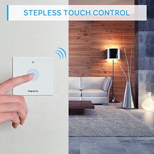 Interruptor Luz WiFi, Maxcio Interruptor Inteligente 1 Gang Compatible con Alexa, Google Home, Control de APP y Función de Temporizador, Neutral Requerido