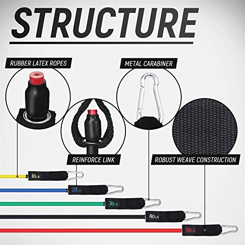 INTEY Bandas Elásticas, 13 PCS Látex Bandas de Resistencia - 5 Tubos de látex/Cubierta Protectora/Manijas/Ancla de Puerta/Correas de Tobillo/Bolsa de Transporte