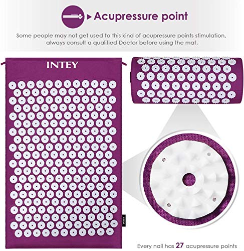 INTEY Esterilla Acupresión Kit de Masaje con Cojín y Esterilla de Masaje para el Tratamiento del Dolor Morado/Verde