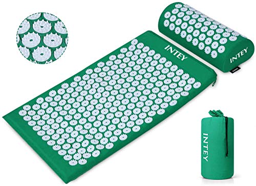 INTEY Esterilla Acupresión Kit de Masaje con Cojín y Esterilla de Masaje para el Tratamiento del Dolor Violado/Verde