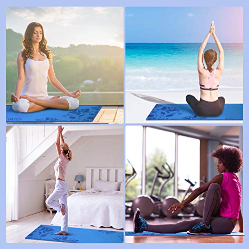 INTEY Esterilla de Yoga Antideslizante, TPE Antideslizante Colchonetas de Pilates, Esterilla Estampada Azul, 183 x 66 x 7mm, con Bandolera INTEY Esterilla de Yoga Antideslizante, TPE Antideslizante Colchonetas de Pilates, Esterilla Estampada Azul, 183 x 66 x 7mm, con Bandolera