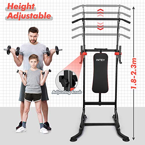 INTEY Power Tower, Torre de Ejercicios de 6 Niveles con Altura Ajustable, Dip Estación con Banco de Pesas Plegable, para Ejercicios, Brazos, Piernas, Espalda y Otros Músculos INTEY Power Tower, Torre de Ejercicios de 6 Niveles con Altura Ajustable, Dip Estación con Banco de Pesas Plegable, para Ejercicios, Brazos, Piernas, Espalda y Otros Músculos