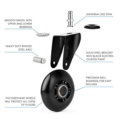 INTEY Ruedas para Silla Oficina (5 pcs) Seguro para Todos los Suelos Incluida la Madera Dura, Ventajas de fácil de Instalar, Alta Carga, silencioso y Suave INTLZ01 INTEY Ruedas para Silla Oficina (5 pcs) Seguro para Todos los Suelos Incluida la Madera Dura, Ventajas de fácil de Instalar, Alta Carga, silencioso y Suave INTLZ01
