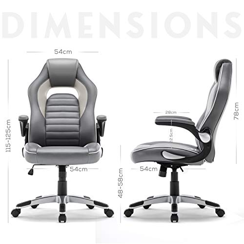 IntimaTe WM Heart Gaming Oficina, Escritorio Giratoria y Ergonómica, Silla Ejecutiva de Espalda Alta PU, Apoyabrazos Ajustables y Mecanismo de Inclinación, Piel_sintética, Gris, 77 x 66 x 33,5 cm